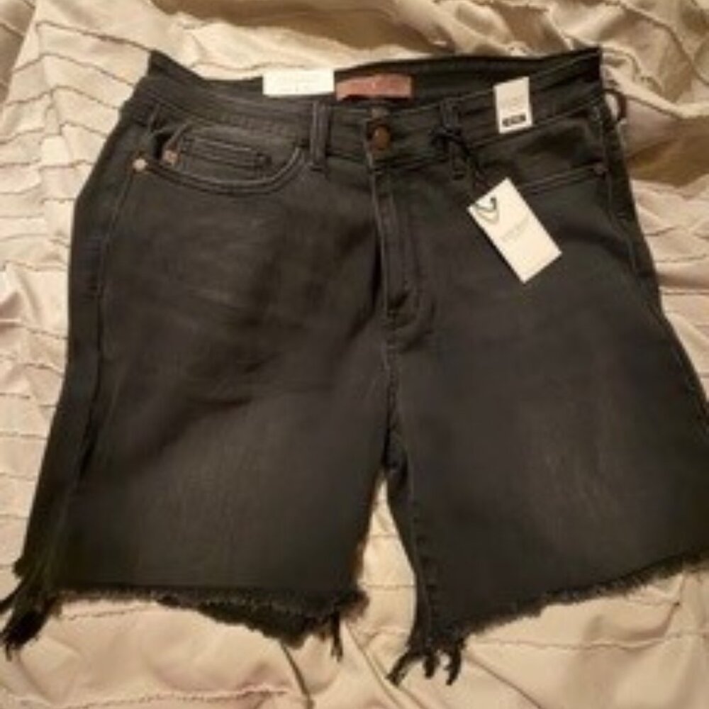 Judy Blue High Waist Black Cut Off Dad Denim Short
